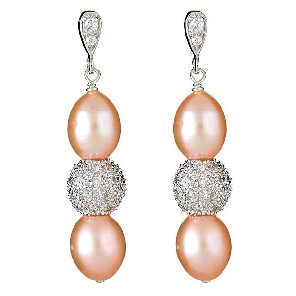 Peach Pearl Earrings with CZ Pave Starburst