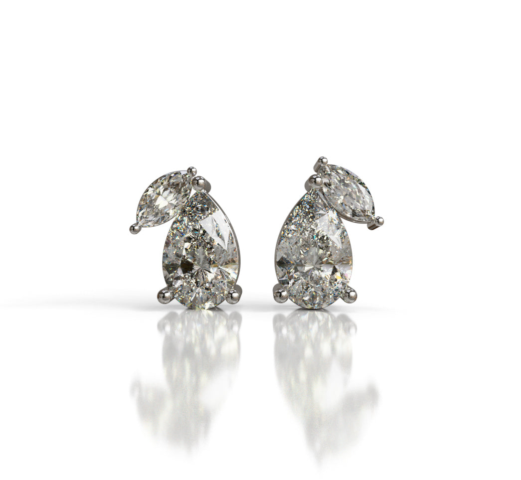 Pear Shape Diamond and Marquise Diamond Stud Earrings