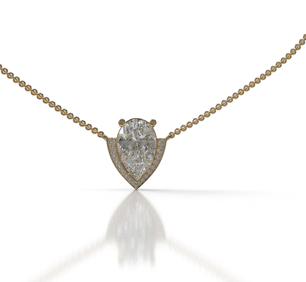 Pear Shape Diamond Pendant Halo Necklace