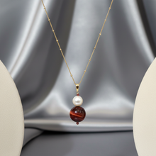 Load image into Gallery viewer, Pearl and red tiger eye necklace - third variation

