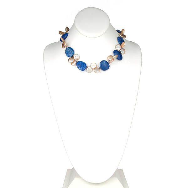 Blue Lapis and Keshi Pearl Necklace