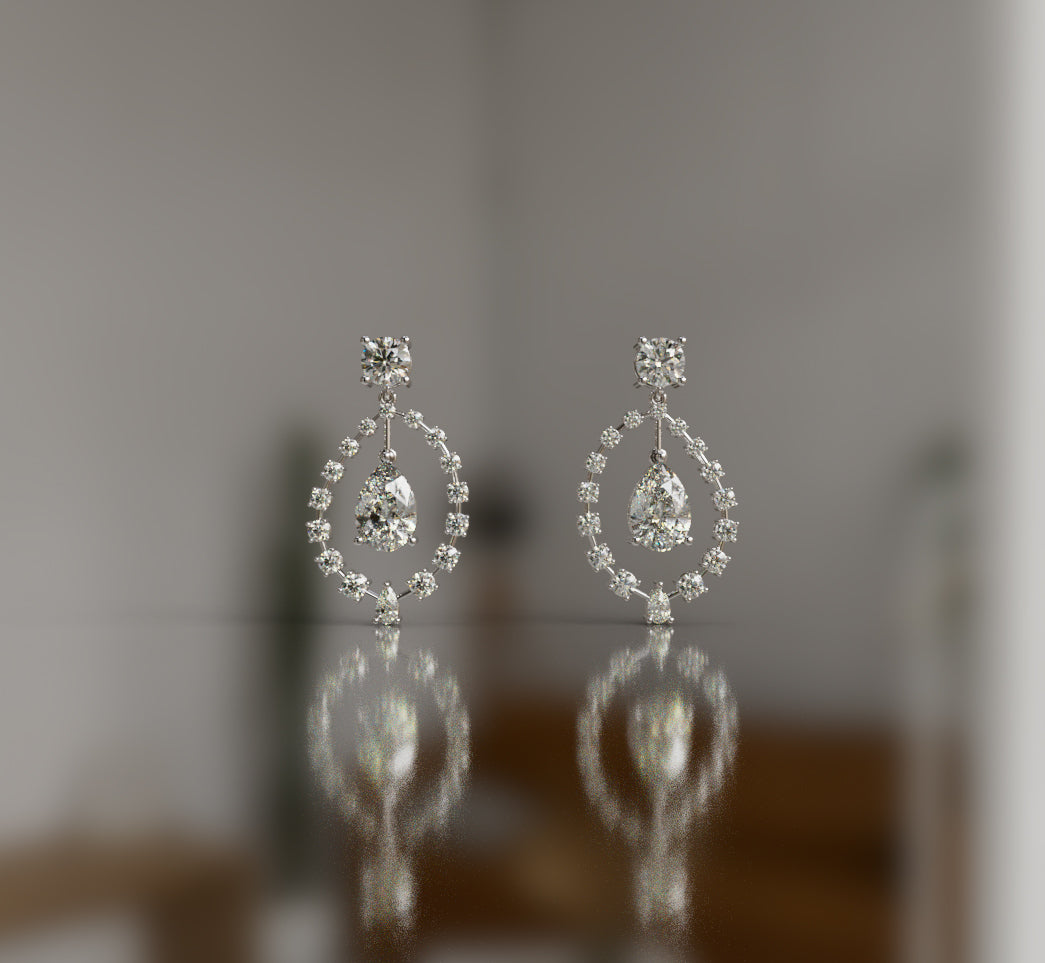 Pear Shape and Round Diamonds Statement Drop Earrings