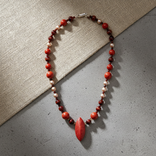 Load image into Gallery viewer, Red Sponge Coral, Red Tiger Eye, Champagne Pearl Pendant Necklace - minadjewelry

