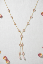 Load image into Gallery viewer, Rose Quartz Y-Lariat Necklace Flat Lay

