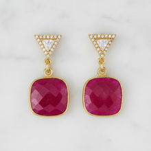 Load image into Gallery viewer, Ruby Cushion Trillion Earrings - Marble Flat Lay
