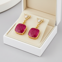 Load image into Gallery viewer, Ruby Cushion Trillion Post Earrings - Box
