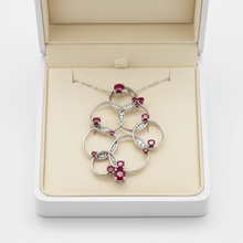 Load image into Gallery viewer, Ruby Diamond Circle Cluster Pendant - Box
