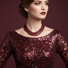 Load image into Gallery viewer, Six Row Garnet Statement Necklace - Close-up Burgundy Sparkle
