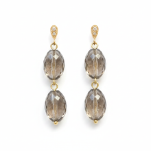 Load image into Gallery viewer, Smoky Quartz Double Drop Clean White Flat Lay
