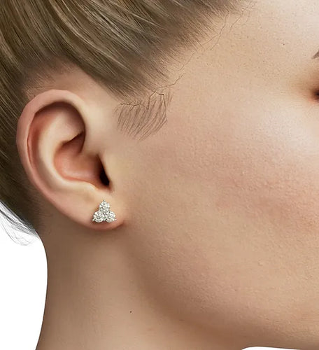 three stone diamond stud earrings mannequin