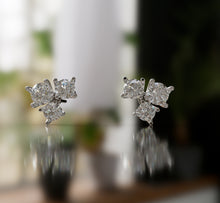 Load image into Gallery viewer, Three Stone Diamond Stud Earrings
