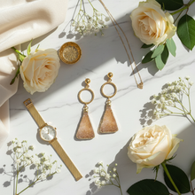 Load image into Gallery viewer, Triangle Druzy Earrings - Luxury Flat Lay
