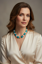 Load image into Gallery viewer, Turquoise white agate necklace model shot v2
