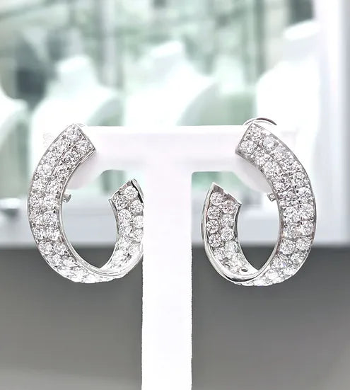 two row round diamond earrings