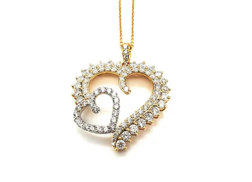 Two Tone Diamond Heart Pendant Necklace