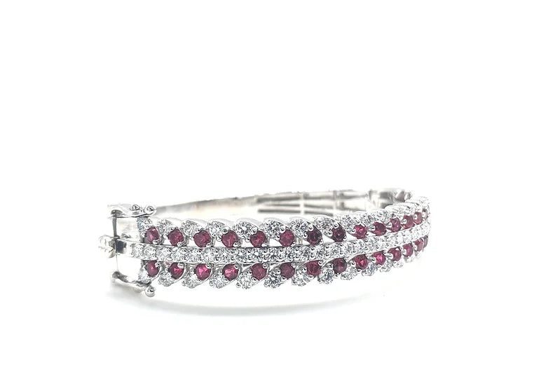 Diamond & Ruby Wave Design Bangle Bracelet