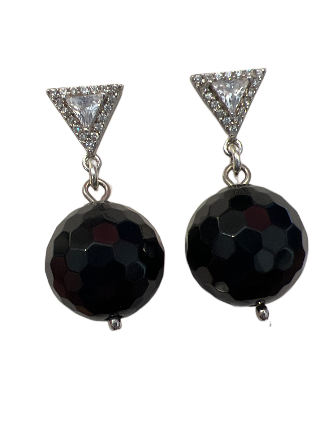 Onyx faceted Earrings with CZ Trillion Post