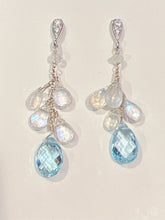 Load image into Gallery viewer, Blue &amp; White topaz cluster briolle earrins
