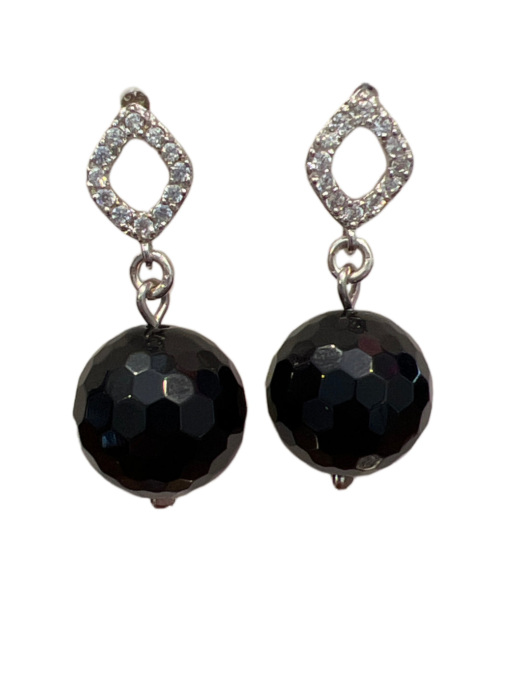 Onyx faceted Earrings with CZ Pave Post