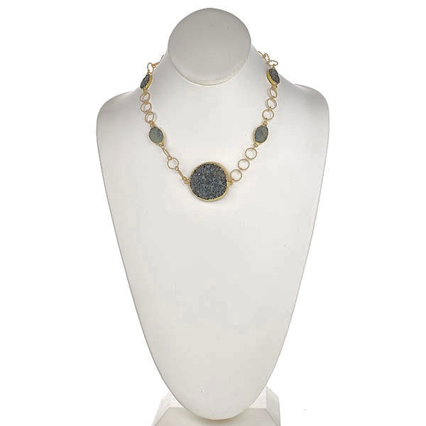 Druzy and Vermeil Circle Chain Necklace - minadjewelry