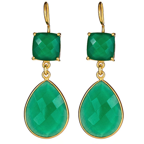 Green Agate Dangling Drop Earrings - minadjewelry