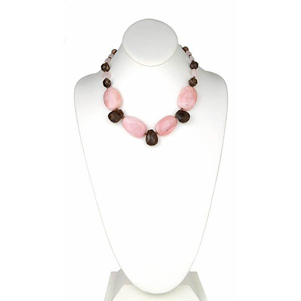 Pink opal and smoky quartz statement necklace