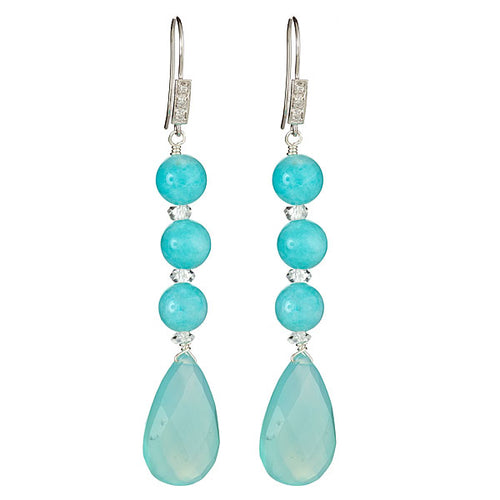 Long Dangling Chalcedony and Amazonite Pear Shape Earrings - minadjewelry