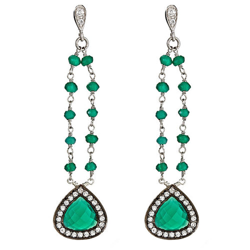 Green Agate and White Topaz Dangling Earrings - minadjewelry