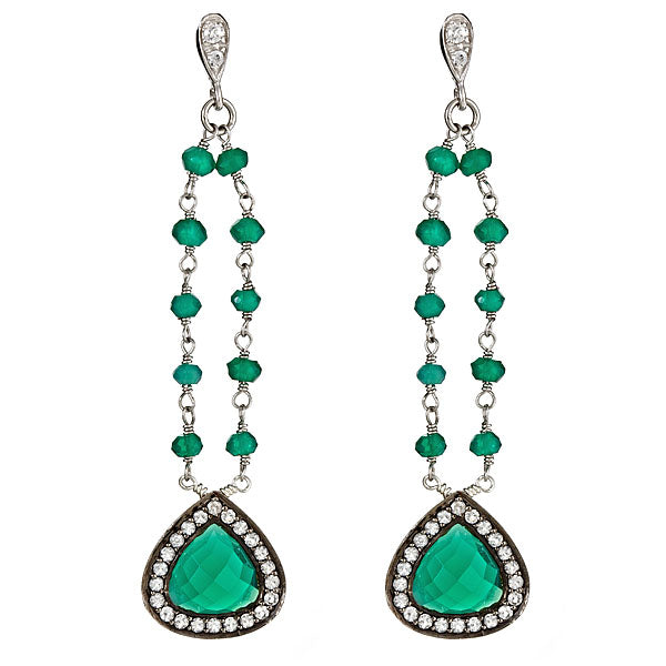 Green Agate and White Topaz Dangling Earrings - minadjewelry