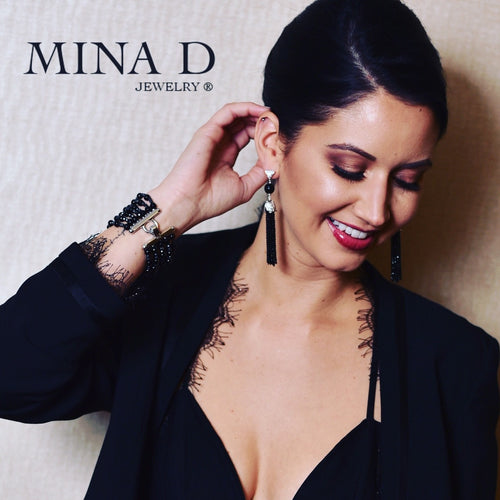 Long Black Spinel Tassle Statement Earrings - minadjewelry