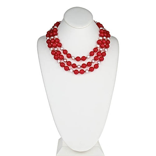 Three row Red Jade and Pink Pearl Necklace - minadjewelry