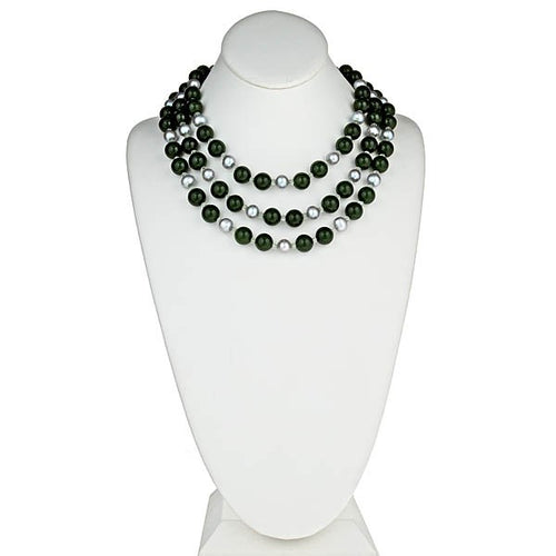 Three row Green Jade, Silver Grey Pearl Necklace - minadjewelry