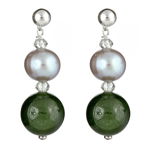 Green Jade, Silver Pearl, Green Amethyst Earrings - minadjewelry