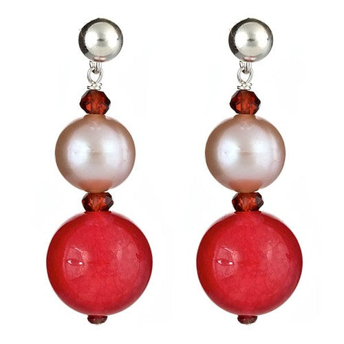 Red Jade & Pink Pearl Earrings - minadjewelry