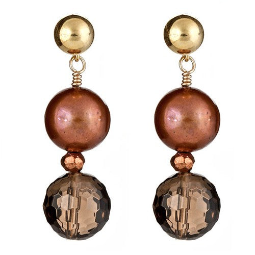Smoky Quartz & Brown Pearl Earrings - minadjewelry