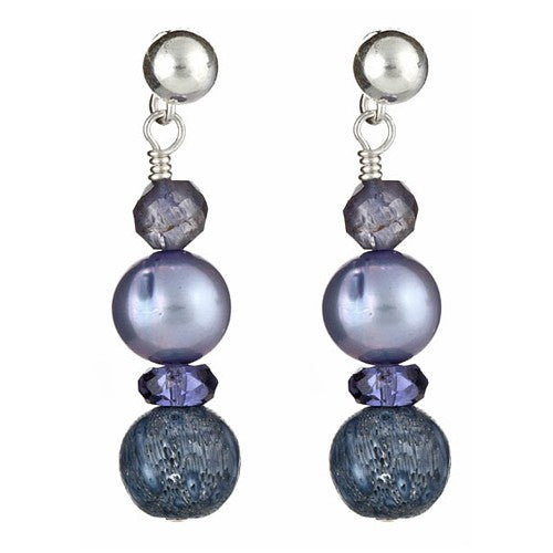 Blue Sponge Coral & Silver Blue pearl Earrings - minadjewelry