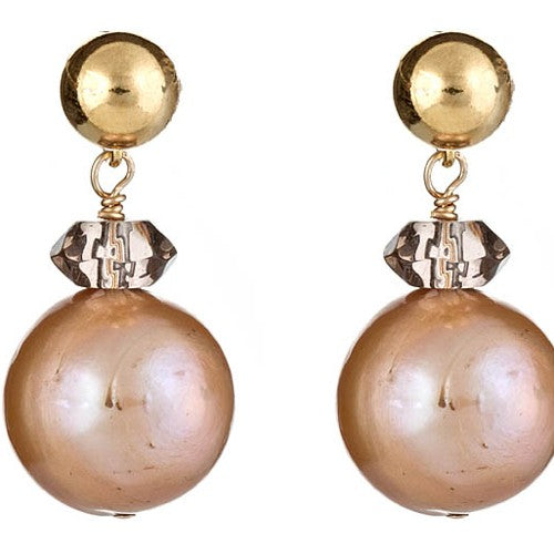 Champagne Pearl & Smoky Quartz Earrings - minadjewelry