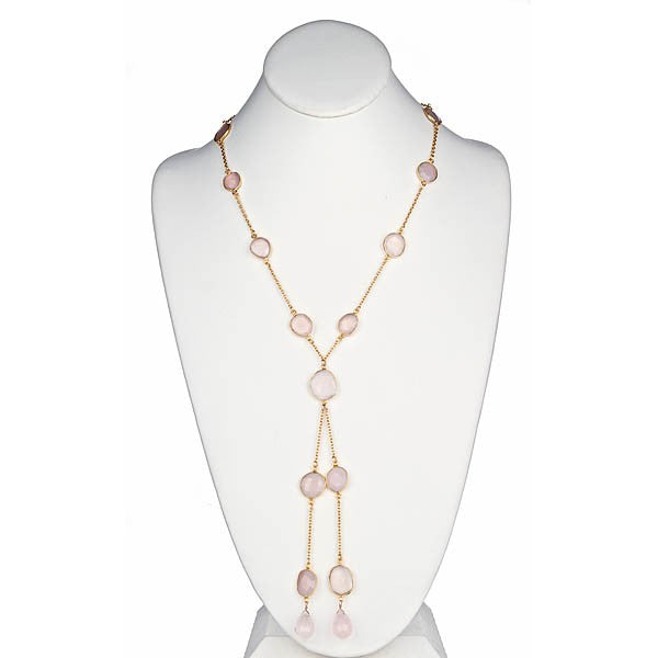 Rose Quartz Double Briolle Chain Necklace - minadjewelry