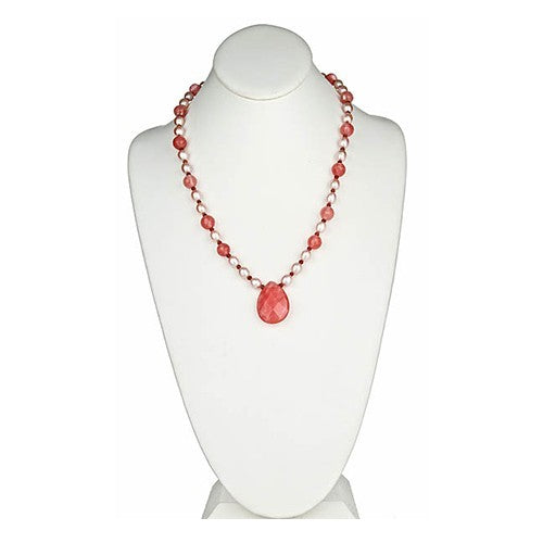 Pink Pearl Cherry Quartz Pendant Necklace - minadjewelry