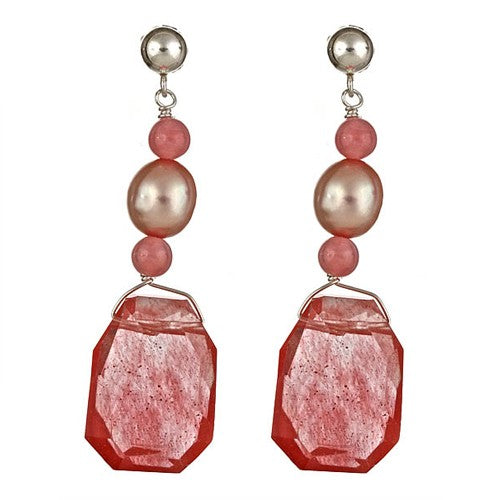 Cherry Quartz & Pink Pearl Earrings - minadjewelry