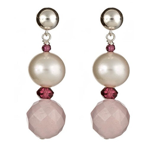 White Pearl and Rose Quartz Round Earrings - minadjewelry