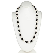 Load image into Gallery viewer, Faceted Onyx &amp; Pearl Necklace with CZ Pave Sterling Silver Clasp - minadjewelry
