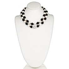 Load image into Gallery viewer, Faceted Onyx &amp; Pearl Necklace with CZ Pave Sterling Silver Clasp - minadjewelry

