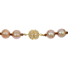 Load image into Gallery viewer, Champagne Pearl Necklace with Gold CZ Pave Clasp - minadjewelry
