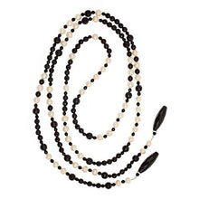 Load image into Gallery viewer, Pearl &amp; Onyx Lariat finished with Large Faceted Barrel shaped Onyx - minadjewelry
