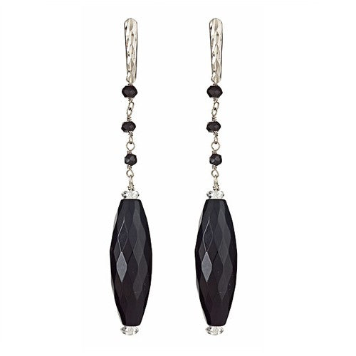 Onyx Dangling Long Earrings with Hammered Post - minadjewelry