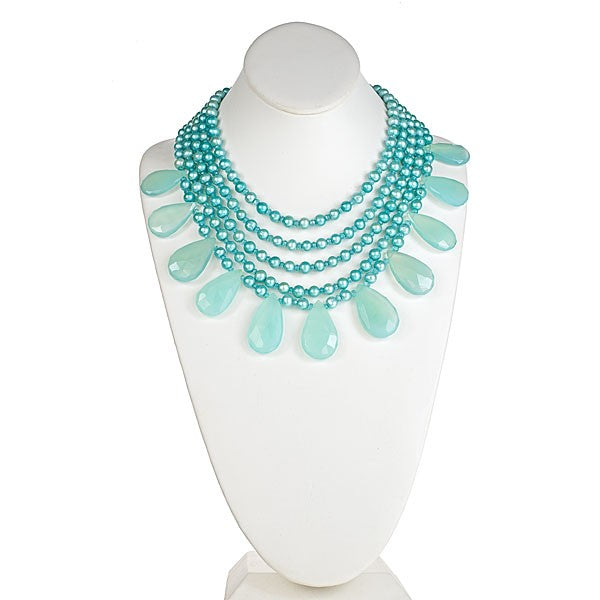 Five Row Seafoam Pearl & Chalcedony Drop Necklace - minadjewelry
