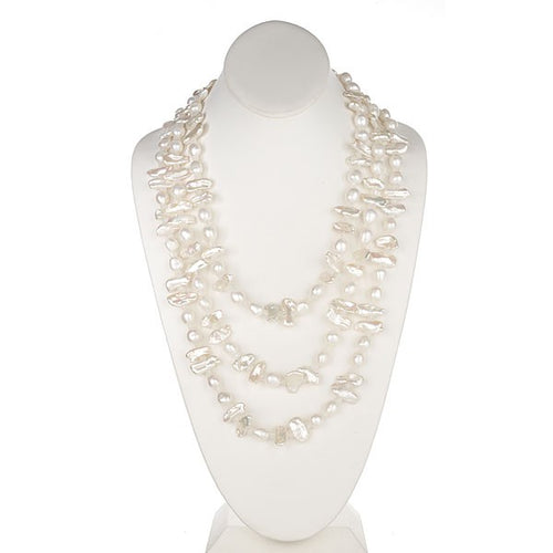 White Barouque & Biwa Long Pearl Necklace - minadjewelry