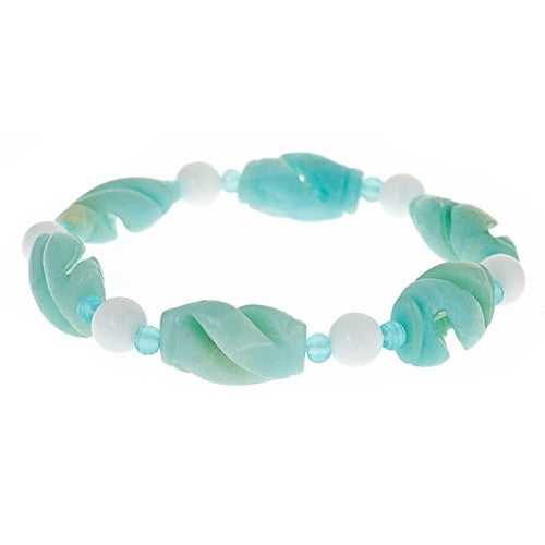Carved Amazonite and White Agate rounds Stretch Bracelet - minadjewelry