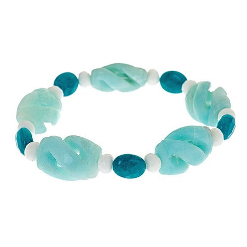 Carved Amazonite & Teal Jade Stretch Bracelet - minadjewelry
